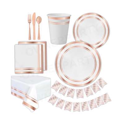 Gold Party Plates Bridal Shower Perfect Wedding Party Pack for Anniversary Gold Foil Rose Gold party Supplies